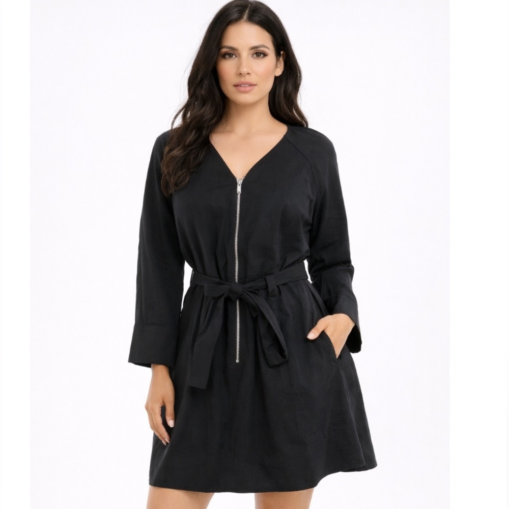 ELIZABETH & JAMES Black V-Neck Zipper Front Dress NWT